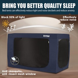 RIYDH Bed Tent Twin Bed Canopy Tents - Portable Dream Tent for Kids and Adult Indoor Sleeping Tents 93% Blackout with 3 Doors Breathable Big Space Tents