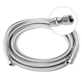 (1 Pack) HeSun 5-FT Ice Maker Supply Line, 1/4" Compression Stainless Steel Refrigerator Water Hose Connector(HOSE002)