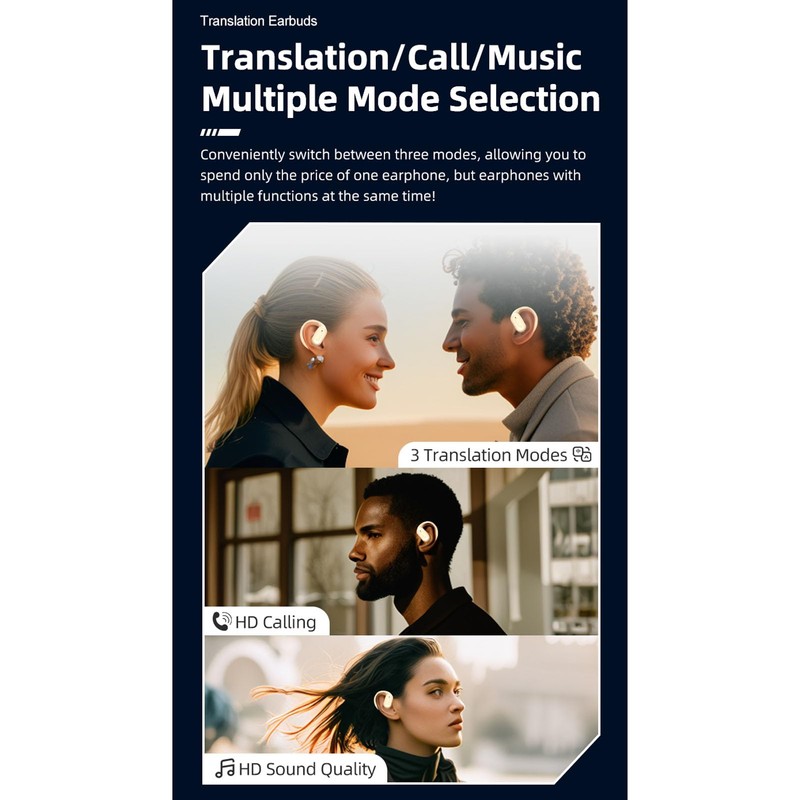 Voice Translator Earbuds, Real-time Translation in 144 Languages with Bluetooth