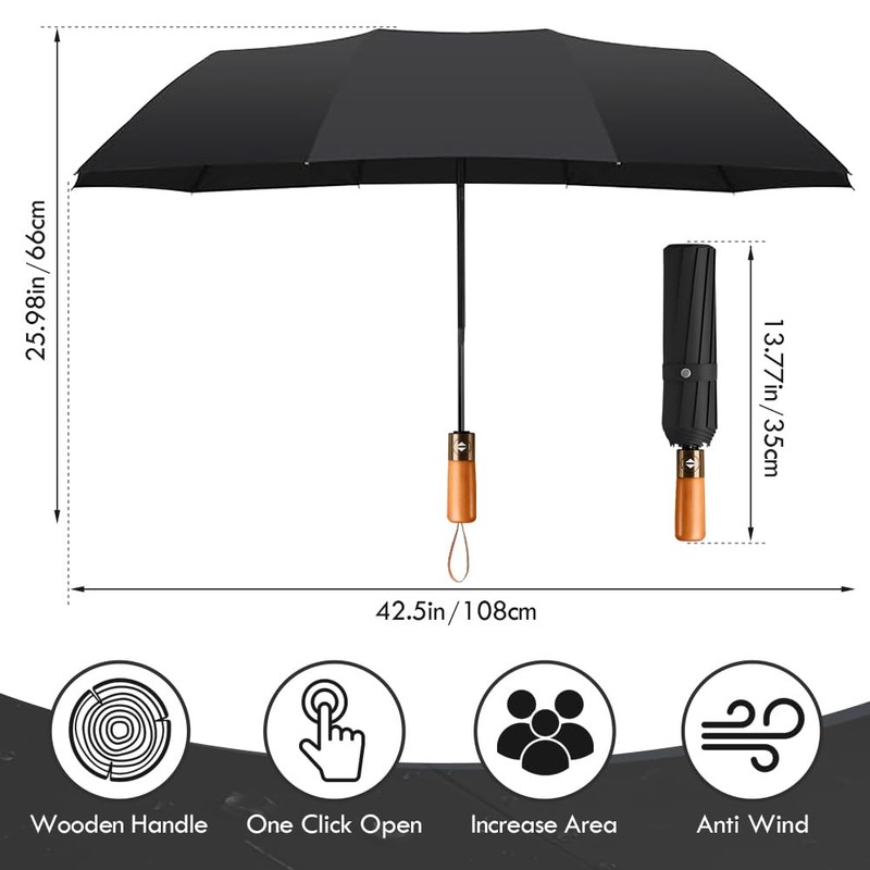 Faltbarer Regenschirm, Auf-Zu-Automatik Taschenschirm, Leichtes Design, Winddicht und Regenfest Klappschirm