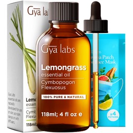 Gya Labs Lemongrass Essential Oil for Diffuser (4 fl oz) & Lemongrass Roll On (0.34 fl oz) Set - 100% Natural Aromatherapy Grade Essential Oils Set - Gya Labs