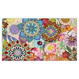 Jvpke Boho Floral Mandala Flower Door Mat Outside Entrance Outdoor Indoor Entrance, Boho Floral Welcome Bath Mat, Boho Door Mat, 17x30 in