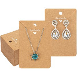 G2PLUS Necklace Earring Display Cards, 9 x 6 cm Necklace Display Cards, Brown Kraft Paper Earrings Cards, 200 Pieces Jewellery Set Display Card for Packaging Earrings, Necklaces and Bracelets