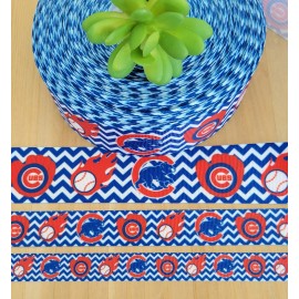 Unbranded 5/8, 7/8 & 1.5" (1YD) Chicago Cubs Grosgrain Ribbon Baseball Cheer Bow Ribbon  - 1 1/2"