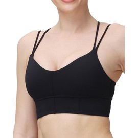 MotoRun Bralettes for Women with Support Push Up Sports Bra Strappy Bralette V Neck Bras Top Black L