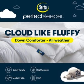 Serta All Season European Down Comforter Queen Size,100% Cotton，600 Fill Power Extra Fluffy, Made in USA, White Down Duvet Insert, Lightweight Medium Warmth, Hotel Style, 90"x90"