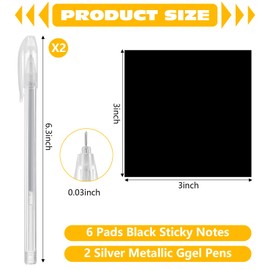 Emazerom Black Sticky Notes, 3"x3" Post It Notes with 2 Metallic Pens, 6 Pads, Self-Stick Notes Pads Sticky Notes Bulk for School Home Hospital Office Supplies