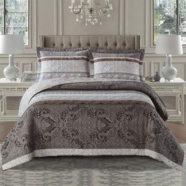 Royal Tradition Callisto Taupe Reversible Coverlets, Full Over-Sized 3pc Quilt Set (92-Inch Wide x 96-Inch Long) Lightweight Bedspread