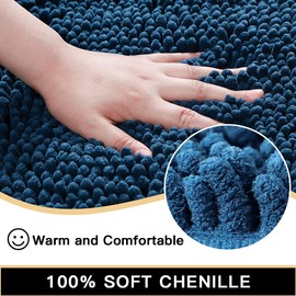 JOTOM Badezimmer Vorleger 2-teiliges Badteppich Set Weich rutschfest Badematten Chenille Saugfähiger Shaggy Badezimmerteppich für Bad, Wanne und Dusche (Navy blau)