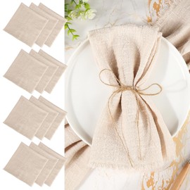 Pack of 12 Beige Fabric Napkins with Fringes, 45 x 45 cm, Linen Napkins, Cotton Napkins, Fabric Table Napkins Fabric with 10 m Cord for Family Parties, Weddings, Birthdays
