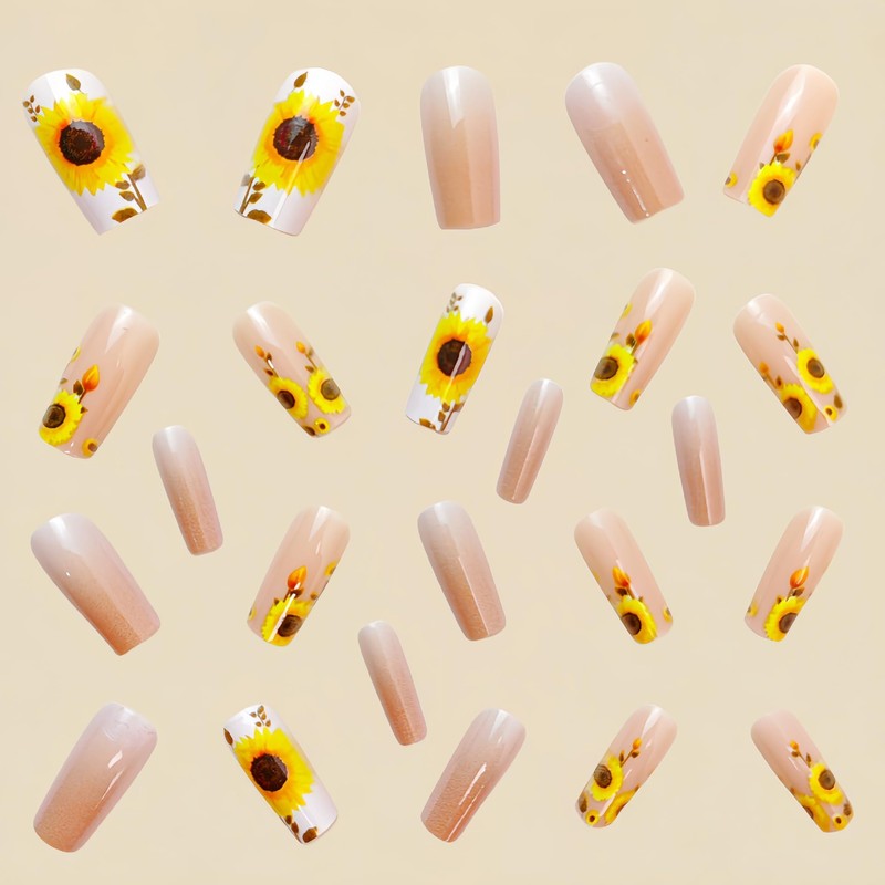 Sunflower Press-On Nails Medium Square False Nails Nude False Nails