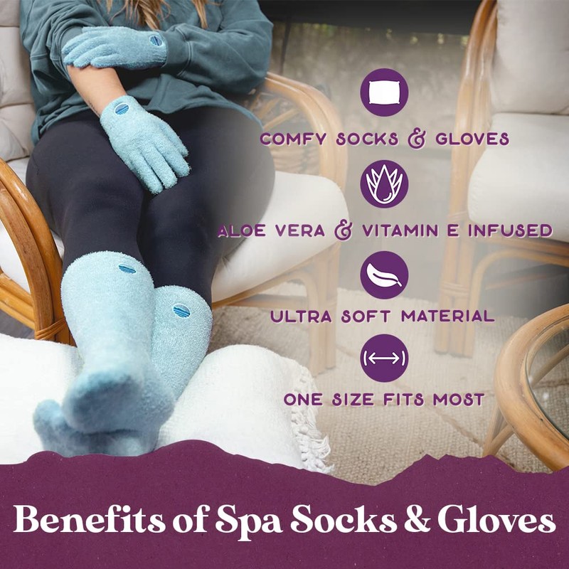 Aloe Socks and Gloves Set | Blue Moisturizing Socks and