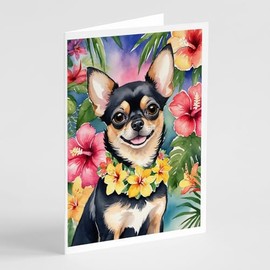 Caroline's Treasures Chihuahua Luau Greeting Cards Pack of 8 Blank Cards with Envelopes Whimsical A7 Size 5x7 Blank Note Cards