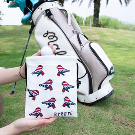 Aliennana Golf Valuables Pouch, Leather Golf Tee Pouch with Drawstring Closure Golf Ball Tee Handbag Portable Golf Accessories (USA Birdie)