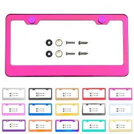 KA License Plate Frame Raspberry Pink Powder Coated Stainless Steel Screw Metal Cap