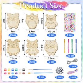 Forbabe Wind Chime Craft Set Children 12 Pieces Owl Decoration Children's Birthday Owls Wooden Wind Chime Crafts with Hanging Wind Chimes for Painting for Craft Ideas Children's Birthday Party