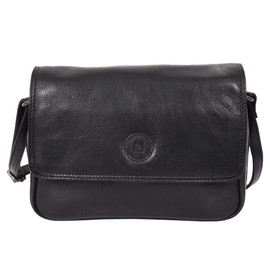 Womens Real Leather Crossbody Bag Classic Style Casual Multi Pockets Organiser A202 (Black)