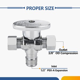 10-Pack GUOFIS PEX-A Angle Stop Valve with Dual Compression Outlet,1/2" PEX-A Expansion Inlet x (3/8" x 3/8") Outlet Shut-off Valves(1/4 Turn,Chrome)(VALVE128-10Pack)