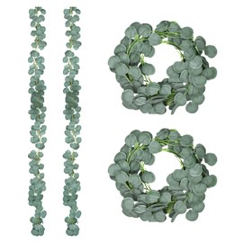 Mandala Crafts Artificial Eucalyptus Garland - Fake Greenery Sage Green Decor - Silver Dollar Eucalyptus Leaves for Wedding 2 PCs