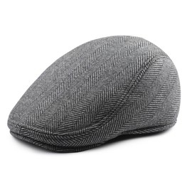 Comilaka Men's Beret Cap Gatsby Flat Cap Newsboy Flat Cap Driving Cabbie Men's Hat, Grey herringbone pattern