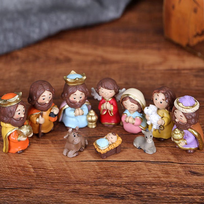 Colorful Nativity Scene Figurine Set Cute Animals Rugged Lightweight Reliable