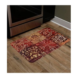 J&V TEXTILES Anti Fatigue Cushioned Comfort Mat, Ergonomically Durable, Supportive, Padded, Thick and Washable, Stain-Resistant, Kitchen, Garage, Office Standing Desk Mats (Red Mosaic)