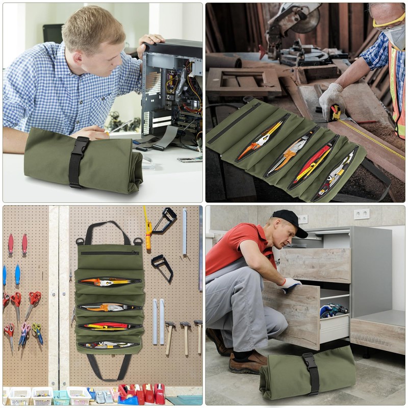 Tool Roll Bag with 5 Zip Pockets, Small Tool Bag,