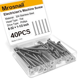 Mrosnail 40PCS Outlet Screws, Long Electrical Outlet Screws,6-32 x 1-1/2 Stainless Steel Device Mounting Screws, Outlet Cover Screws for Fixing Wonky and Sunken Outlets