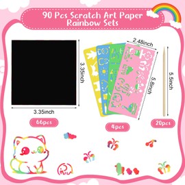 90-Piece Rainbow Scratch Art Paper Set for Kids, 3.35 x 3.35 in