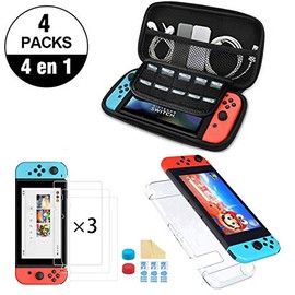 Nadole kit de accesorios Nintendo Swich 4 en 1 con Funda Nintendo Switch, Carcasa Transparente Joy-Con y Consola, 2 Protector de pantalla, Joy-Con... 