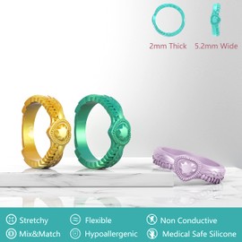 Zollen Silicone Wedding Rings for Women 4/7 Packs - Stackable Silicone Rubber Wedding Bands - Innovative Heart Shaped Diamond and Wings Collections, Size 6