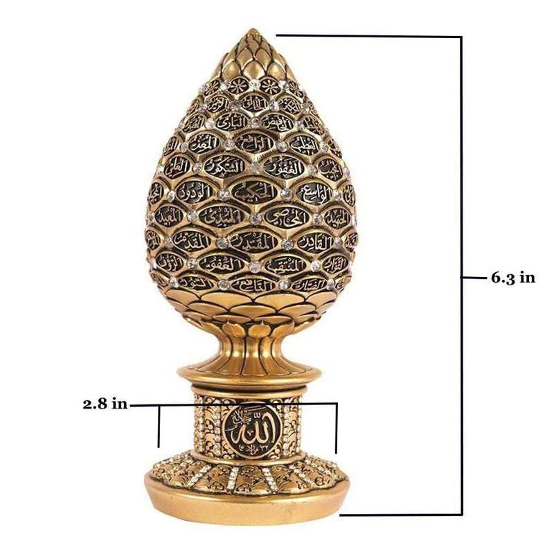 Islamic Table Decor Gold Egg Sculpture Figure Arabic 99 Names