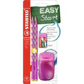 School Set Left Handed in Pink - STABILO EASYgraph S Pencil x2 + EASYsharpener + EASYeraser