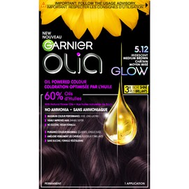 Garnier Olia Permanent Hair Dye, Ammonia-Free Hair Color, 5.12 Iridescent Medium Brown, Long-Lasting Hair Shine With 60% Oils, 1 Application