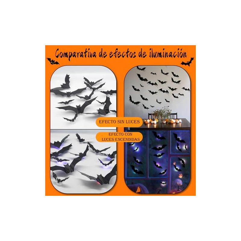 LAWAN Decoración de Halloween,24 Piezas Murciélago Halloween 3D,Murciélago Halloween Decoración