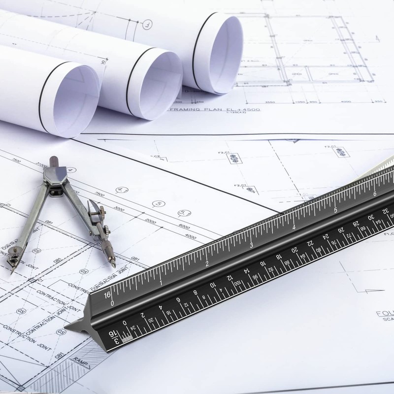 Architectural Scale Ruler for Blueprint, 12'' Metric Metal Engineers Triangle