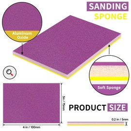 3 x 4 Inch Hook and Loop Sanding Sponge Purple Alumina Abrasive Sanding Pads Flexible Softback 150/180/220/320/400 Grit Wet or Dry Sand Paper Reusable Hand Sanding Block for Wood Metal Drywall, 20Pcs