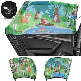 MOVINPE Car Window Shade for Baby, 2-Pack Breathable Mesh Rear Window Screens, Universal Stretchable Sun Shades, Heat and UV Block, Privacy Shield for Toddler Kids Babies (Forest Animals)