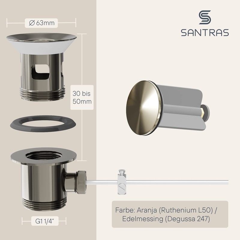 SANTRAS® Eccentric Drain Fitting Premium for Washbasin with Protection Against