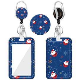 Badge Holder, Badge Reel with Swivel Belt Clip, Heavy Duty Retractable Reel, Sliding ID Badge Holder, Vertical Plastic Card Case for Nurse Teacher Office Employees (Merry Christmas-2)