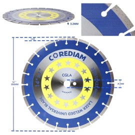 COREDIAM 14 Inch Diamond Blade, Laser Welded Universal Blade with 10mm Segment Height for Cutting Concrete, Reinforced Concrete, Concrete slabs, Wet/Dry Cut, 1" Arbor