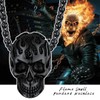 Mens Women Gothic Retro Flame Skull Black Stainless Steel Pendant