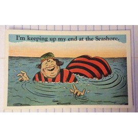 Vintage Tichor Bros Post Card, COMIC Beach Themed Big Bottom Girl #116613
