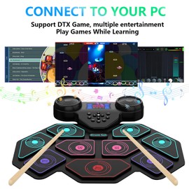 Electronic Drum Set - YUOIOYU Electric Drum Set Roll Up Portable Drum Kit MIDI Practice Drum Pad with Dual Built-in Speaker, Drum Sticks and Pedals, Christmas Birthday Gift for Kids Adult