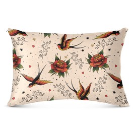 KJIZMO Old School Tattoo Plush Pillowcase,Luxury Soft King Pillow Case for Hair and Skin, 1 Set Standard Size Pillow Covers with Zipper Closure,20x26in