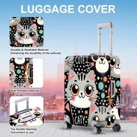ANNA QUEEN Cute Cat Luggage Cover, Kawaii Cartoon Kitty Suitcase Protector with Colorful Polka Dot Design, Stretchable, Washable Travel Cover for 18-32 Inch Luggage