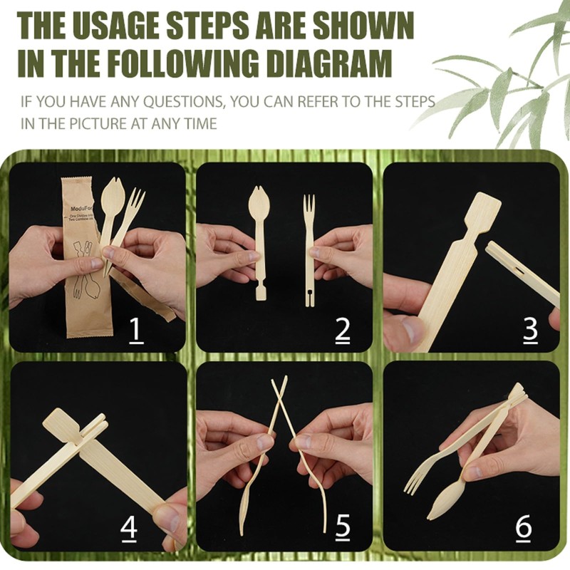 30 Sets Interlocking Bamboo Forks and Spoons, Bamboo Forks Spoons