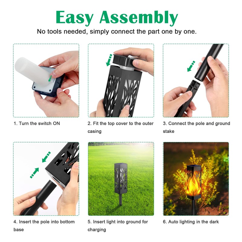 TomCare Flickering Flames Pathway Lights Solar Powered Decorative Garden Waterproof