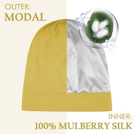 OLESILK Silk Bonnet for Sleeping, 100% Mulberry Hair Bonnet for Curly Hair, No Frizzy Damage Hair, Adjustable for Saty on All Night, Mustard