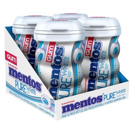 Mentos Pure White Sugar-Free Chewing Gum with Xylitol, Sweet Mint, 50 Piece Bottle (Bulk Pack of 4)